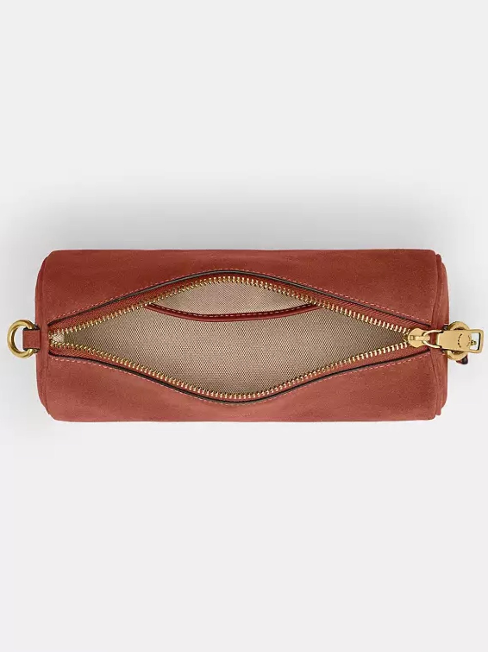 Coach Barrel Bag in Brass/Clay Orange/Brown Suede & Refined Calf Leather NWT - Picture 7 of 15